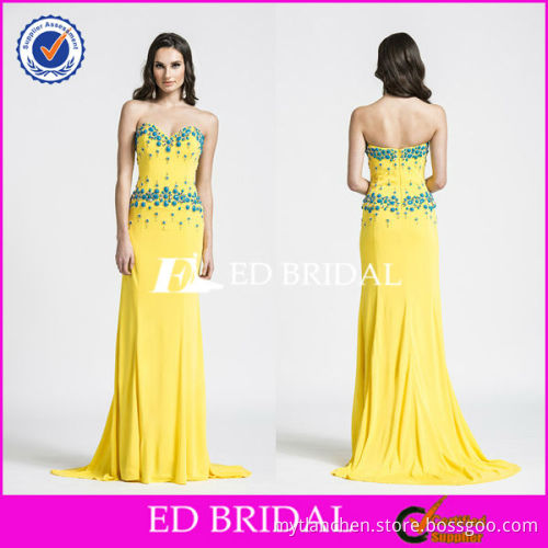 NS765 Sweetheart Neckline Turquoise Beaded Formal Yellow Evening Dress